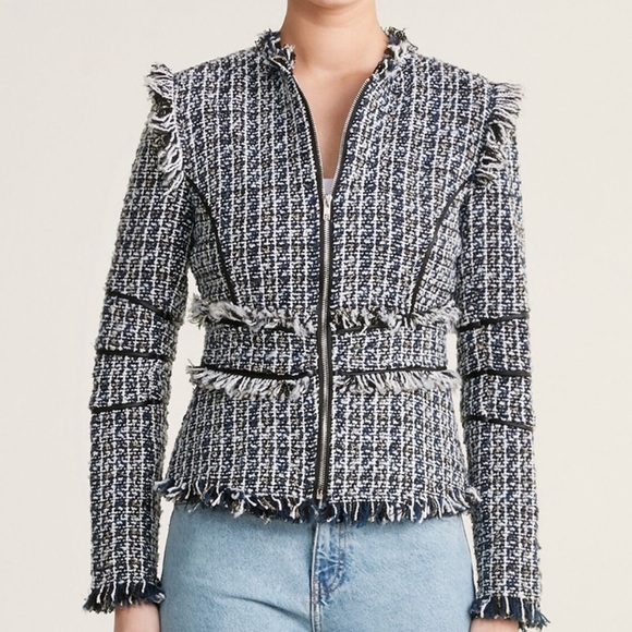 Walter Baker Baca TweedFringe Trim Jacket Navy/Multi Sz M $248